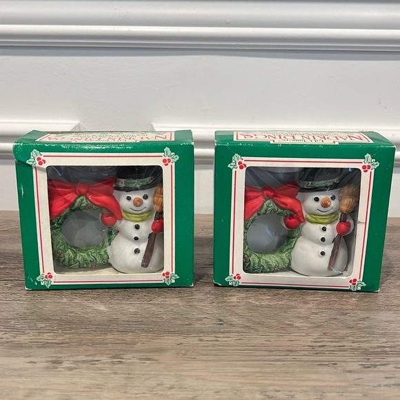 Vintage Lil Chimers Porcelain Christmas Napkin Rings, Snowman/Bell Napkin Rings - Picture 3 of 6